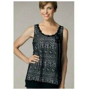 CAbi Emily Lace Overlay Scoop Neck Tank Top Black Size Small Bow Witchy Boho